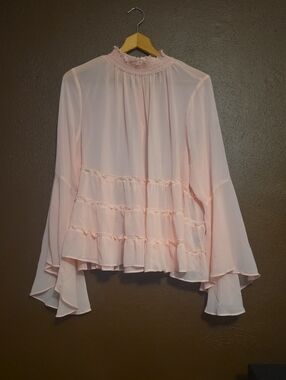 torrid Pale Pink Ruffle-Neck Flowing Tiered Blouse